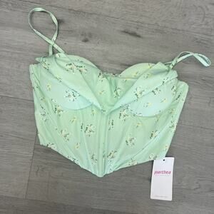 Green Floral Print Corset Crop Top Sz Small Padded Cups